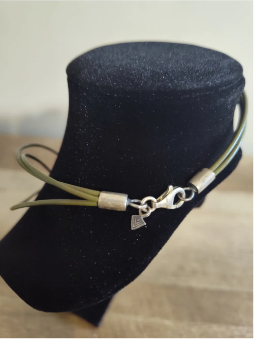 Women's Green Leather Cord and Sterling Silver Charm Layered Necklace